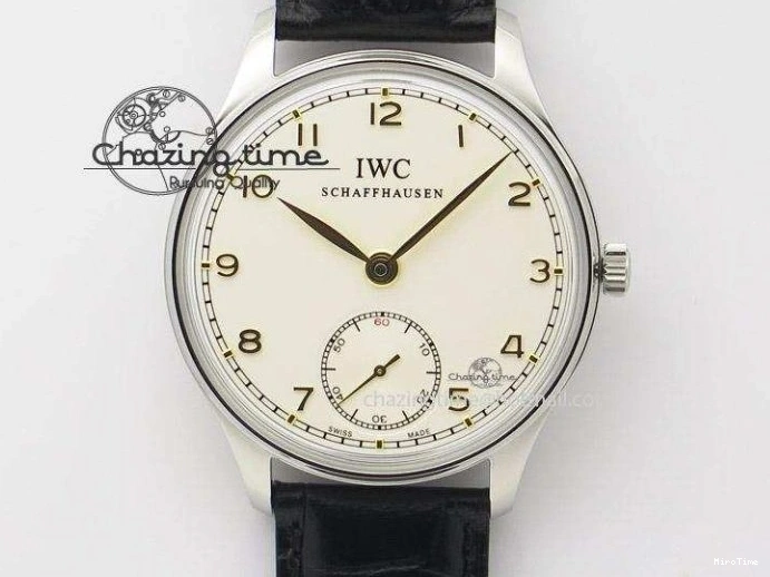 MIROTIME 0126 ModernLook Portuguese IW371445 ZF 1:1 Best Edition SS White Dial Gold Markers On Brown Leather Strap A79350 V 7269